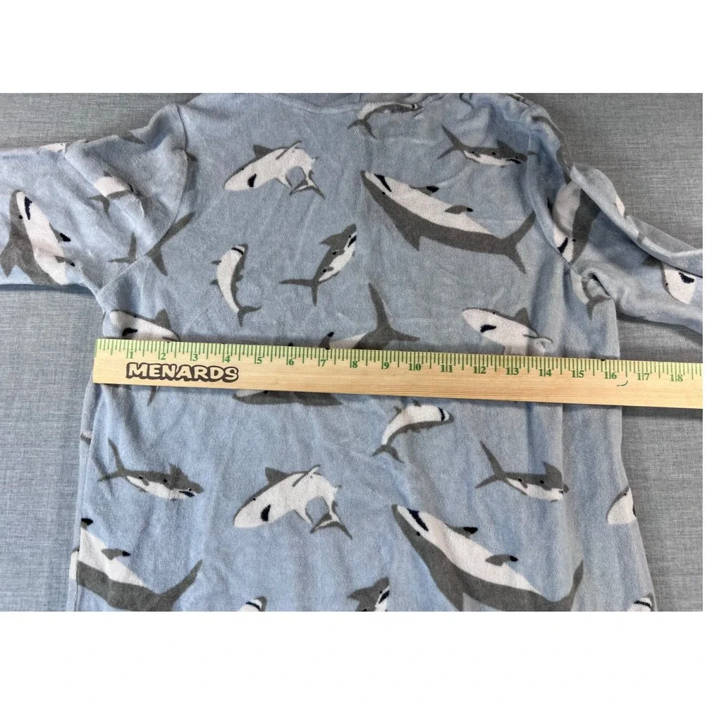 Lands End Kids XL 14-16 Shark Print Terry Cloth Hooded Swim Cover Up Blue Gray